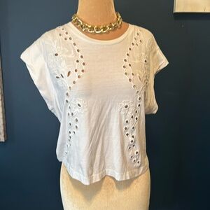 Zara White embroidered Crop Top Size Small